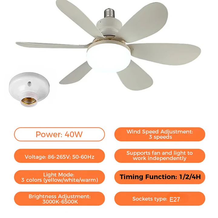 2-in-1 LED Ceiling Fan Light with Remote Control, E27/B22 Base | Kalsten