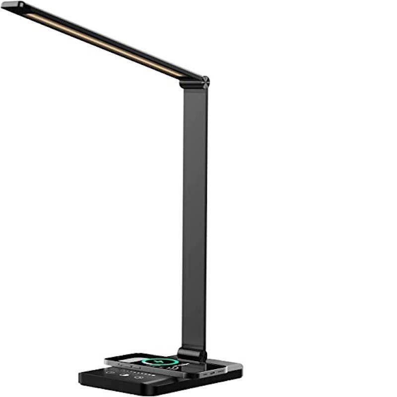 LED desk lamp with USB charging port, dimmable eye-friendly reading lamp for home, with 5 brightness levels & 3 light modes, touch control, auto timer (Black) | Kalsten