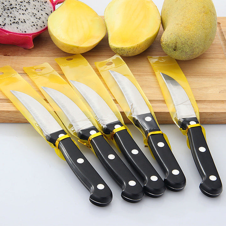 Stainless Steel Serrated Paring And Fruit Utility Knives With Full-Tang Riveted Black Handles Multi-Piece Set
