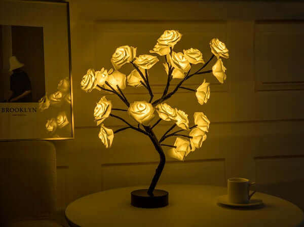 Rose Flower Lamp USB Battery Operated LED Table Lamp Bonsai Tree Night Lights Garland Bedroom Decoration Lights Home Decor | Kalsten