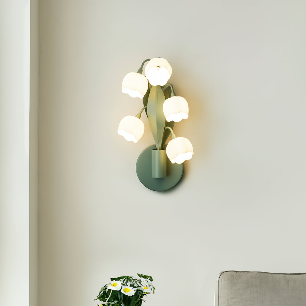 LED Wall Sconce Light – French Country Floral Bellflower Glass (33x18cm / 12.9x7in) | Kalsten