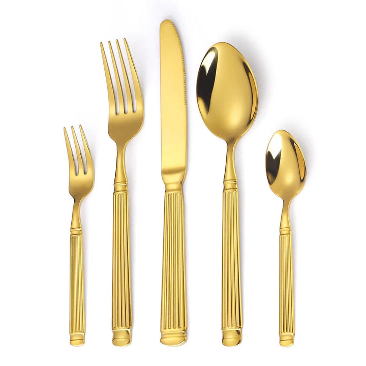 Kalsten | Gold Roman Column Style Cutlery Set - Stainless Steel Flatware Set
