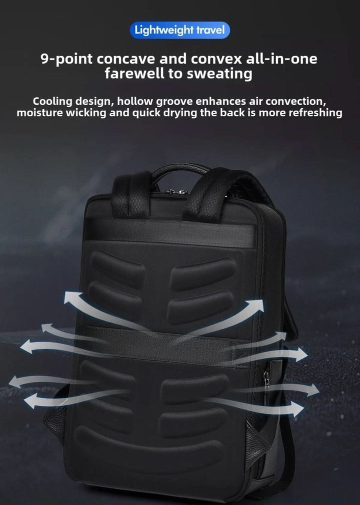 Kalsten | Elegant leather rucksack for men/women with USB port for laptop and everyday use, 15.6 inch, black