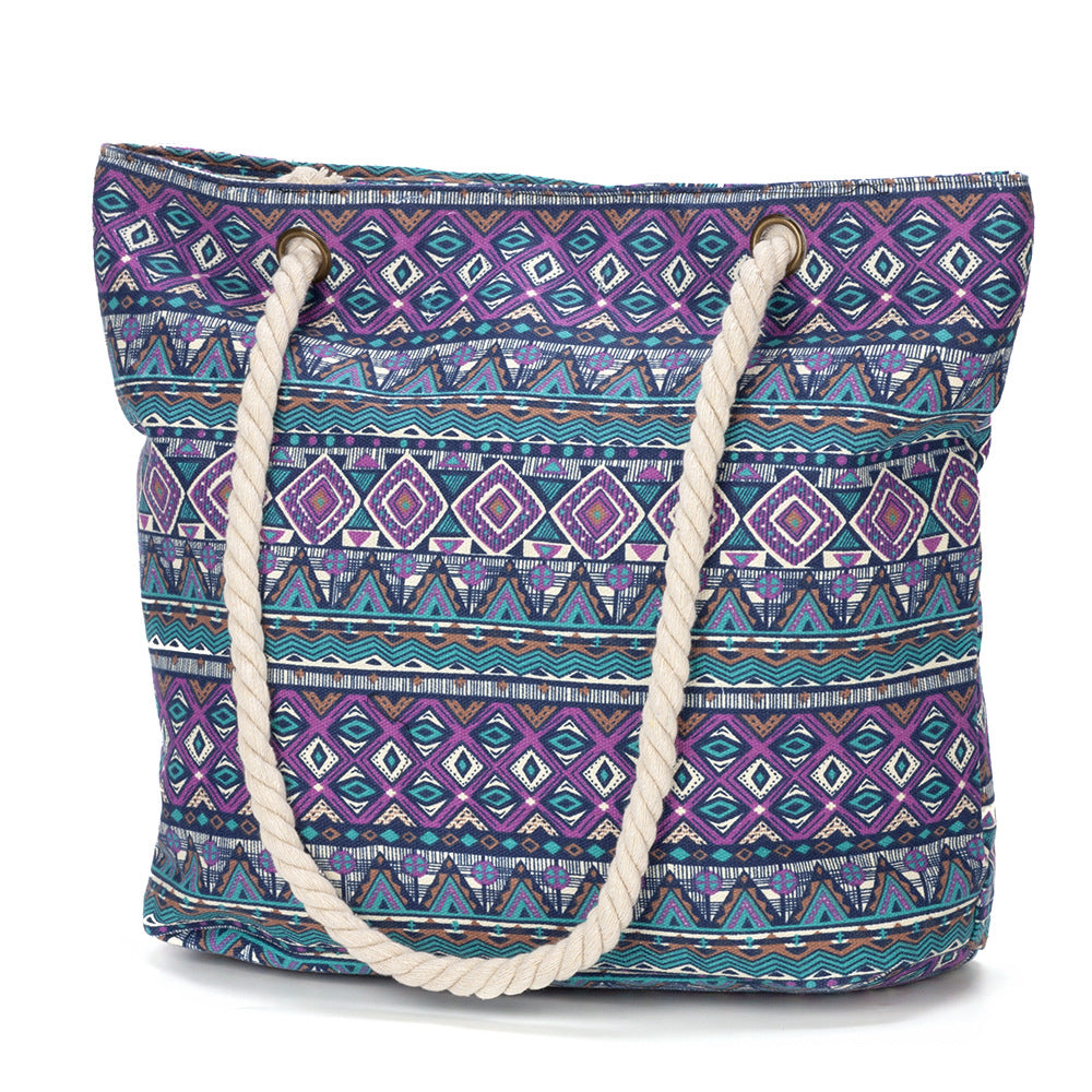 Beach bag with floral motifs and sturdy rope handles Kalsten