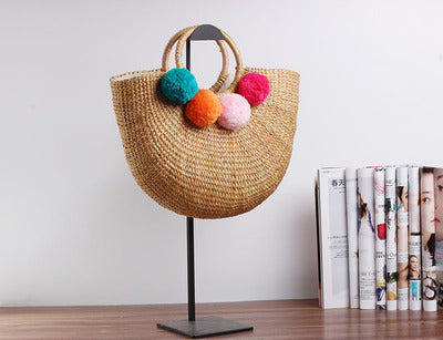 Handcrafted straw bag with colorful tassels Kalsten