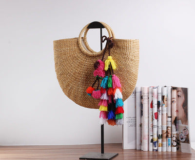 Handcrafted straw bag with colorful tassels Kalsten