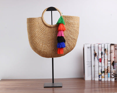 Handcrafted straw bag with colorful tassels Kalsten