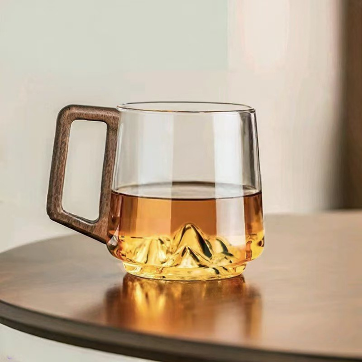 WoodGrip Glass Mug 400 ml with Wooden Handle for Hot and Cold | Kalsten