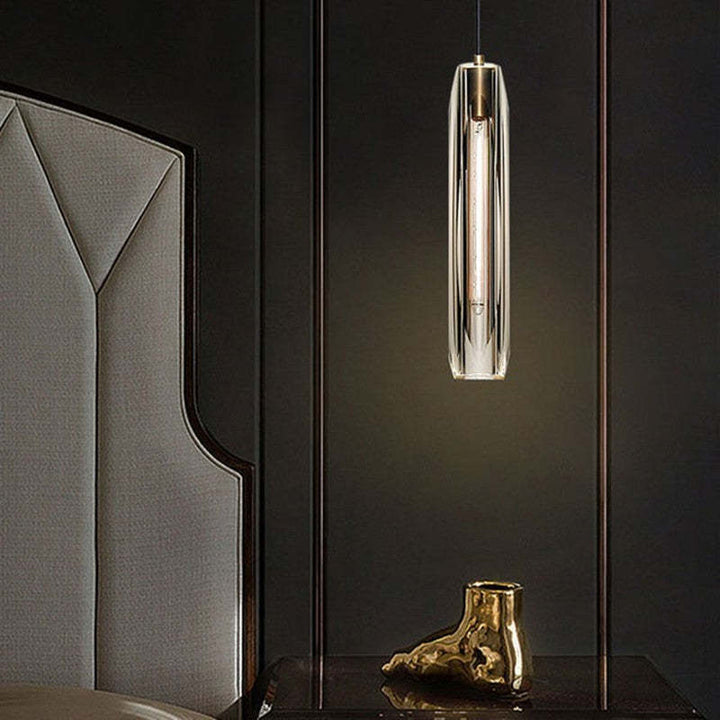Pendant Light Glass Cylinder 15 in Adjustable Hanging Bedroom Dining Room Ceiling Fixture Modern Minimalist Lighting | Kalsten