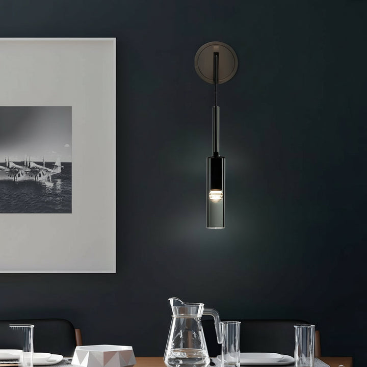 Nordic Cylinder Glass Wall Sconce – Brass & Smoke Gray Pendant Wall Light (E14) | Kalsten