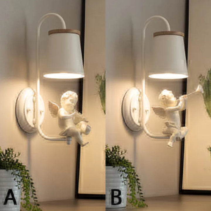 White Little Angel Wall Light with Bucket Shade 1 Head Metal Wall Lamp for Living Room | Kalsten