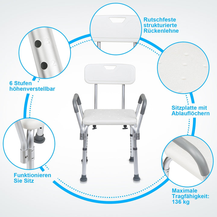 Shower stool height adjustable bath stool with backrest | Kalsten