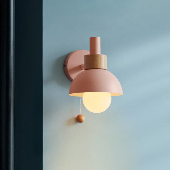 Macaron Domed Sconce Light Fixture 1 Bulb Wall Light Fixture with Metal Shade and Pull Chain in White/Pink/Green | Kalsten