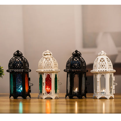 Moroccan-Style Metal and Glass Decorative Hanging Lantern with Intricate Filigree Acalora