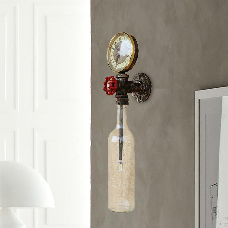Kalsten | Brown/Blue Bottle Wall Sconce Lamp Vintage Stylish Glass 1 Bulb Living Room Wall Lighting with Manometer and Valve