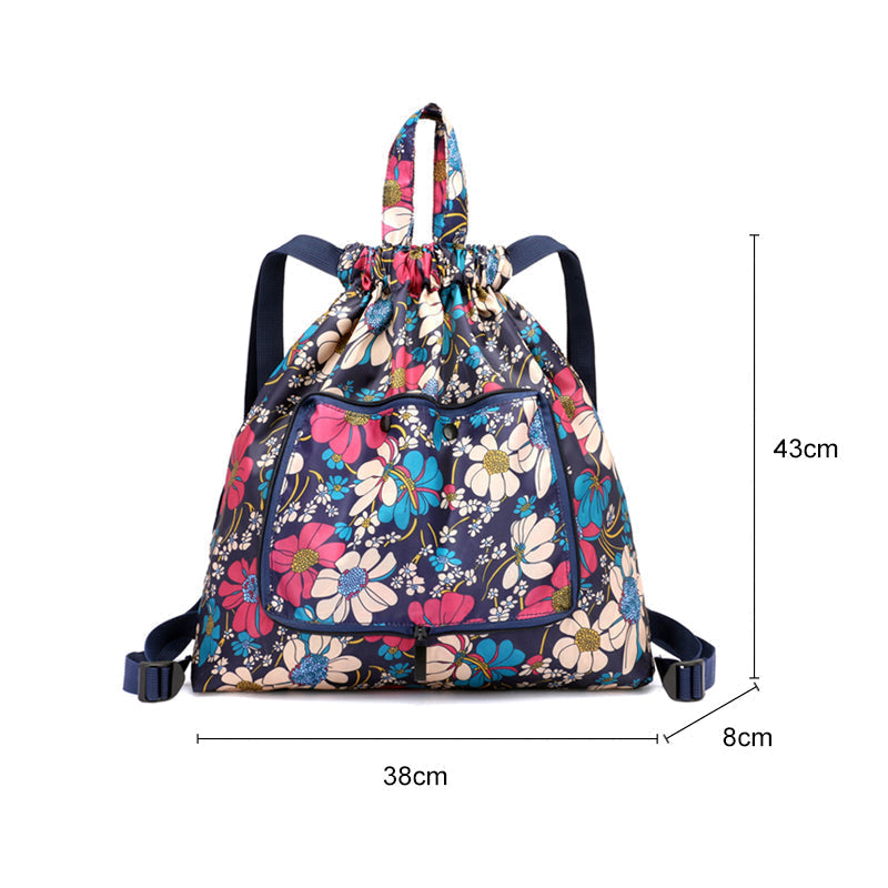 Foldable Printed Nylon Backpack with Drawstring | Kalsten