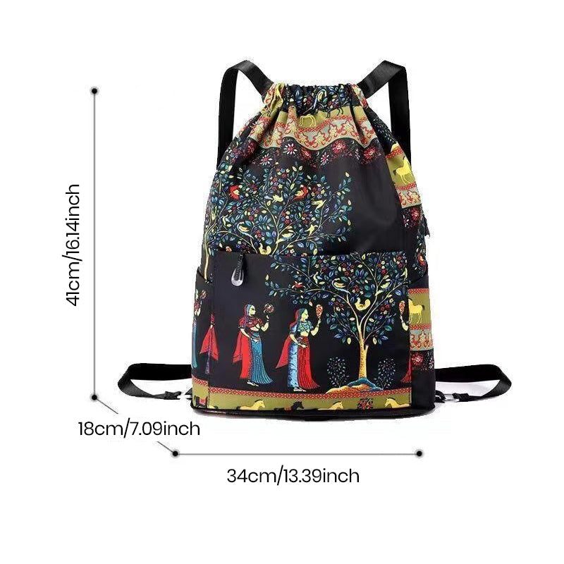 Drawstring shoulder bag in ethnic style | Kalsten