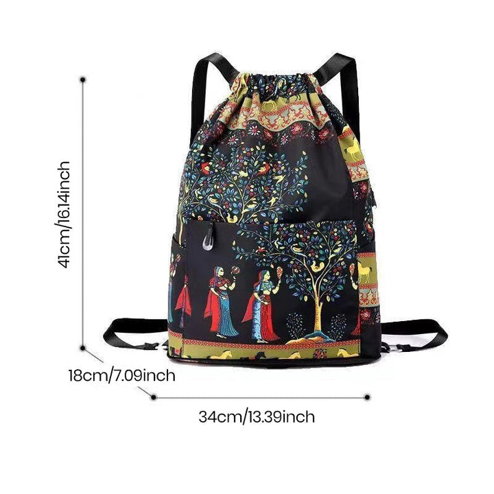 Drawstring shoulder bag in ethnic style | Kalsten