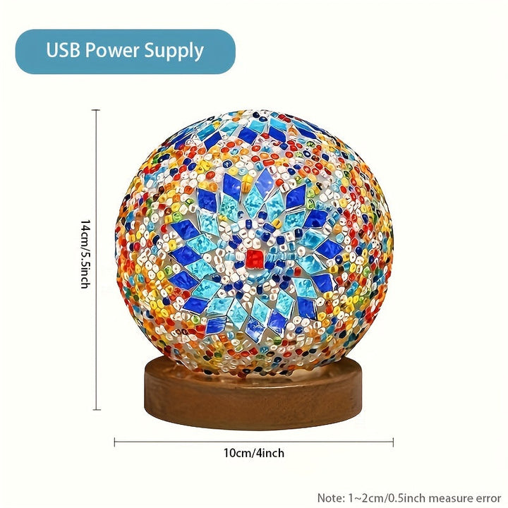 Mosaic glass ball table lamp with wooden base - Turkish Moroccan inspired | Kalsten