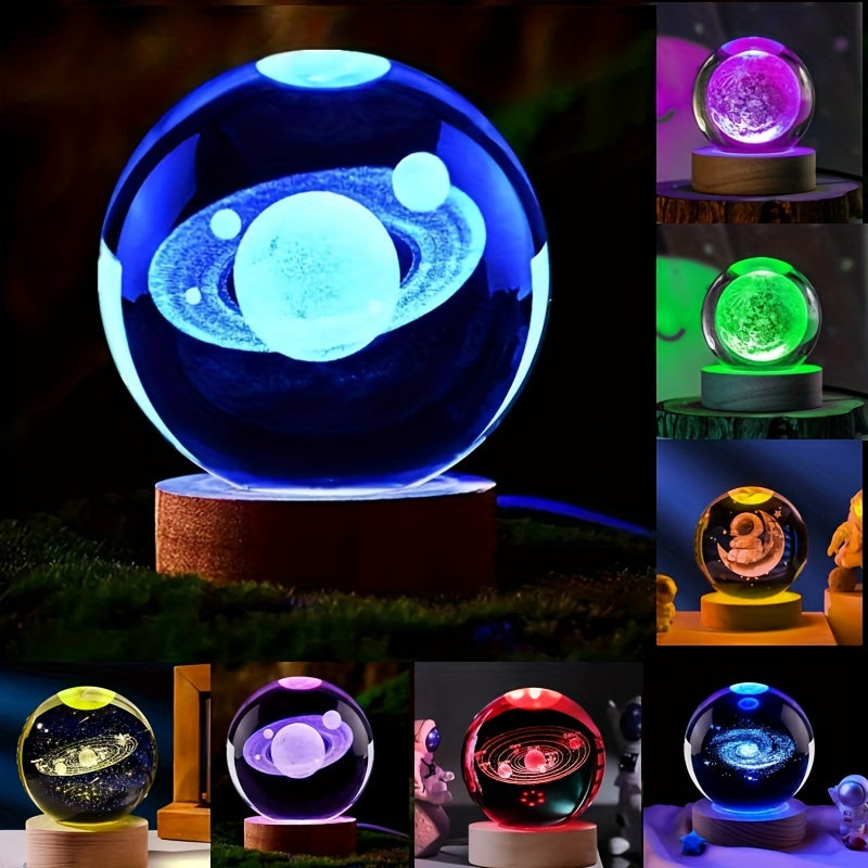 LumiSphere - Luxury 3D Crystal Table Lamp with Wooden Base Kalsten