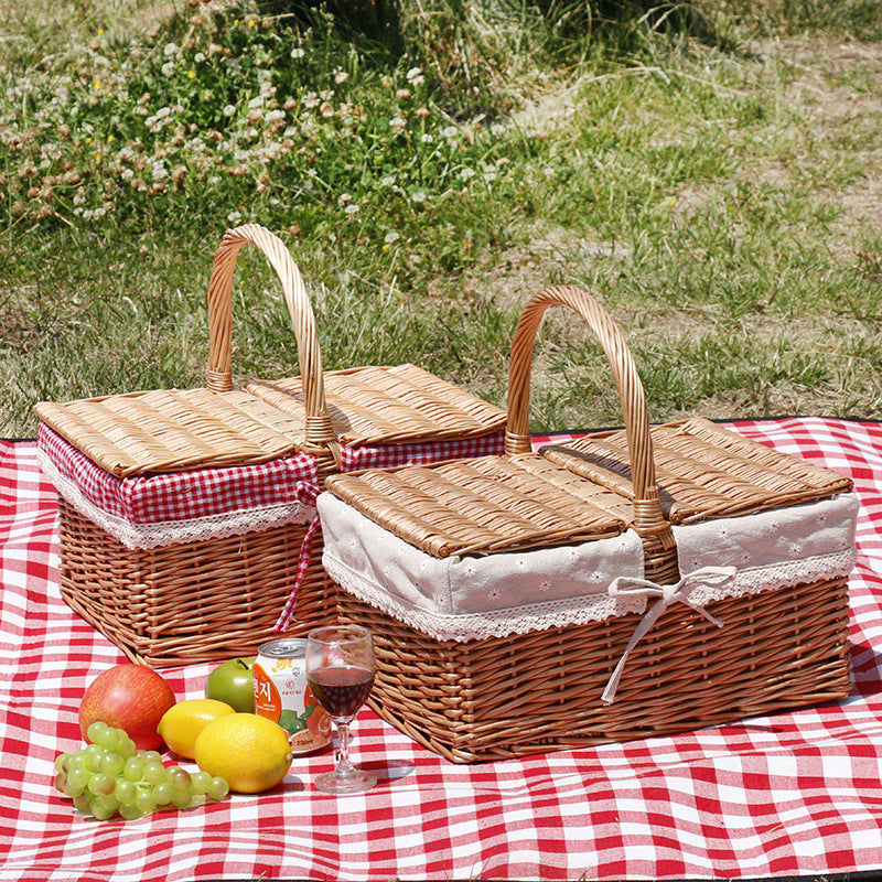 Women braided storage basket with checkered lining Kalsten