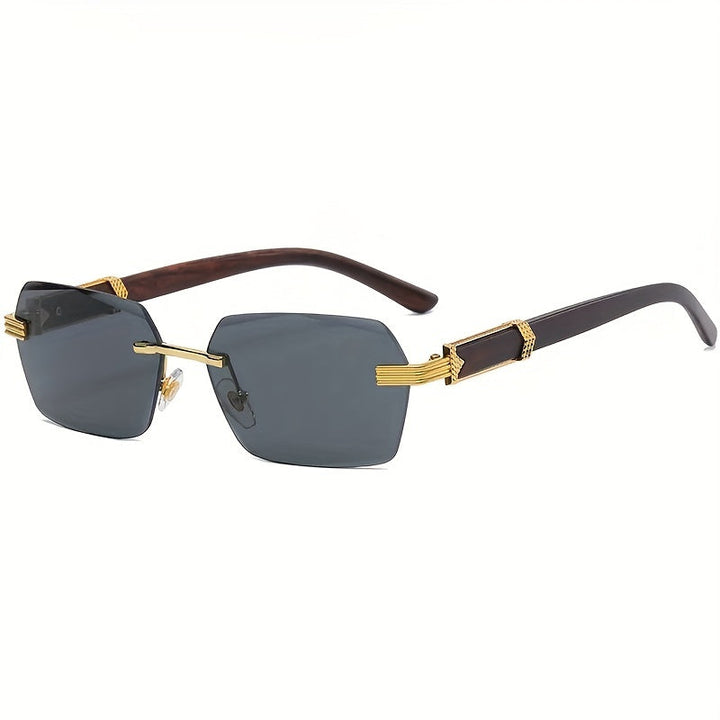 Rimless Sunglasses with Rectangular Lenses and Faux Wood Temples – Verro | Kalsten