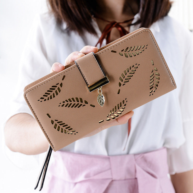 Ladies long wallet with leaf pattern | Kalsten