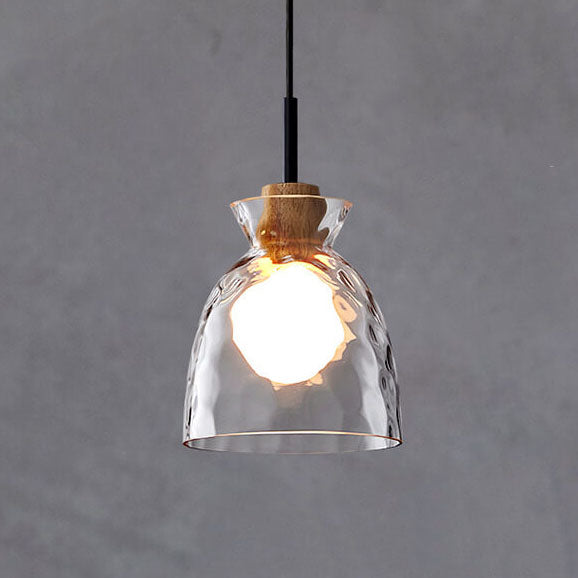 Pendant Light Glass Wood 9.8 in Adjustable Modern Bedroom Living Room Study Ceiling Lamp | Kalsten