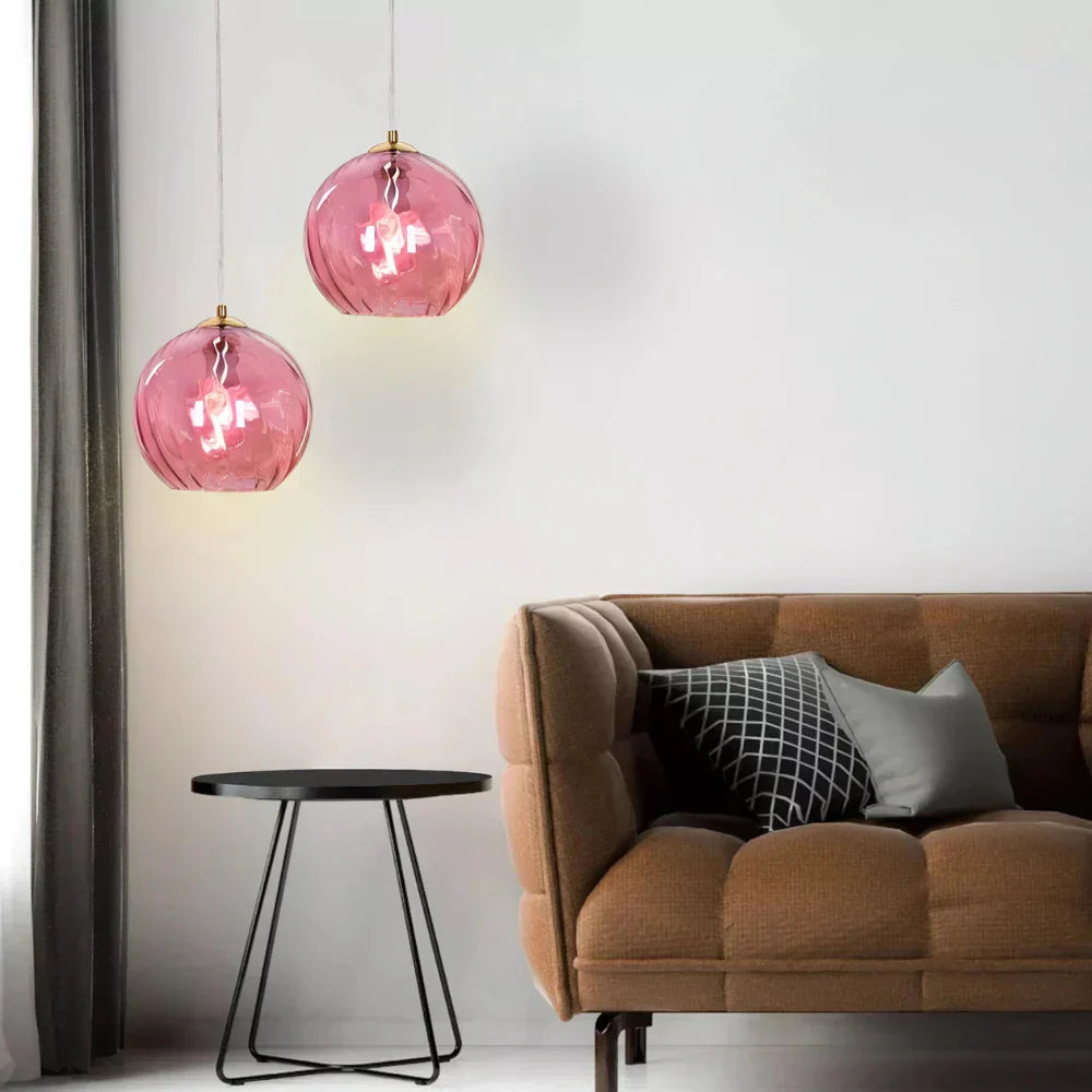 Pendant Light Ripple Glass 7.9 in Sphere Adjustable Dining Room Kitchen Hanging Ceiling Lamp Modern Nordic Minimalist Fixture | Kalsten