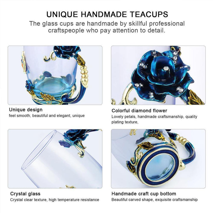 Kalsten | Enamel Rose Glass Tea Cup Set (With Spoon)