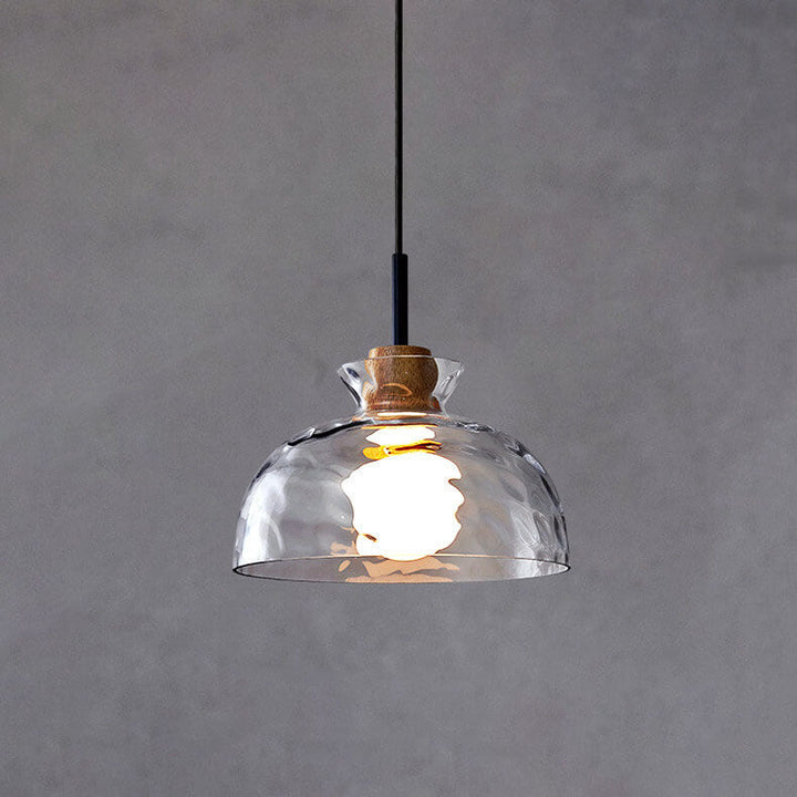 Pendant Light Glass Wood 9.8 in Adjustable Modern Bedroom Living Room Study Ceiling Lamp | Kalsten