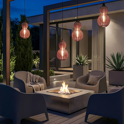 Handwoven Rattan Outdoor Pendant Light, IP65