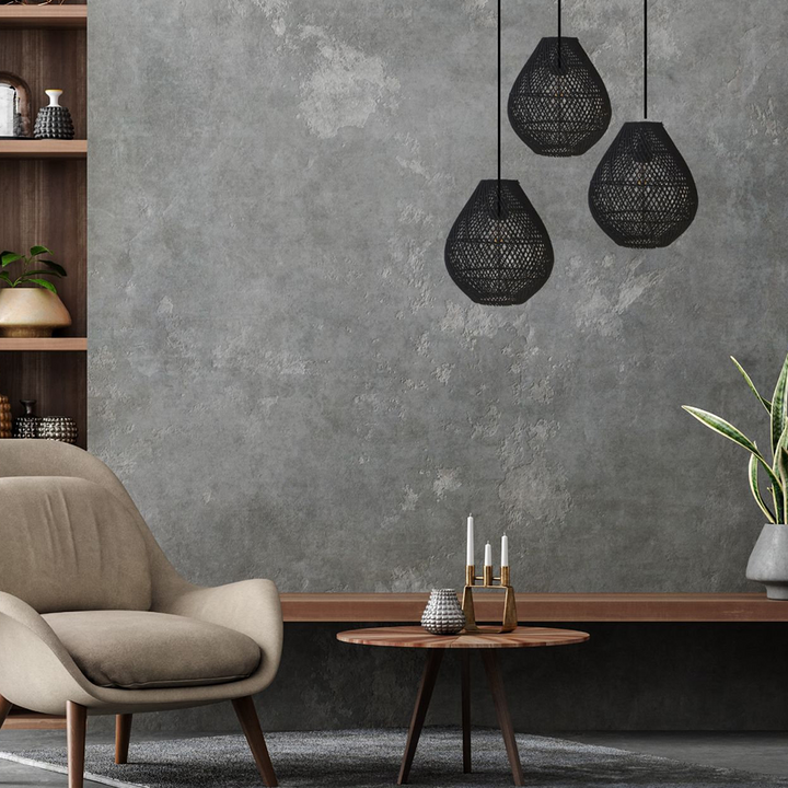 Boho Rattan Handwoven Black Pendant Light | Kalsten