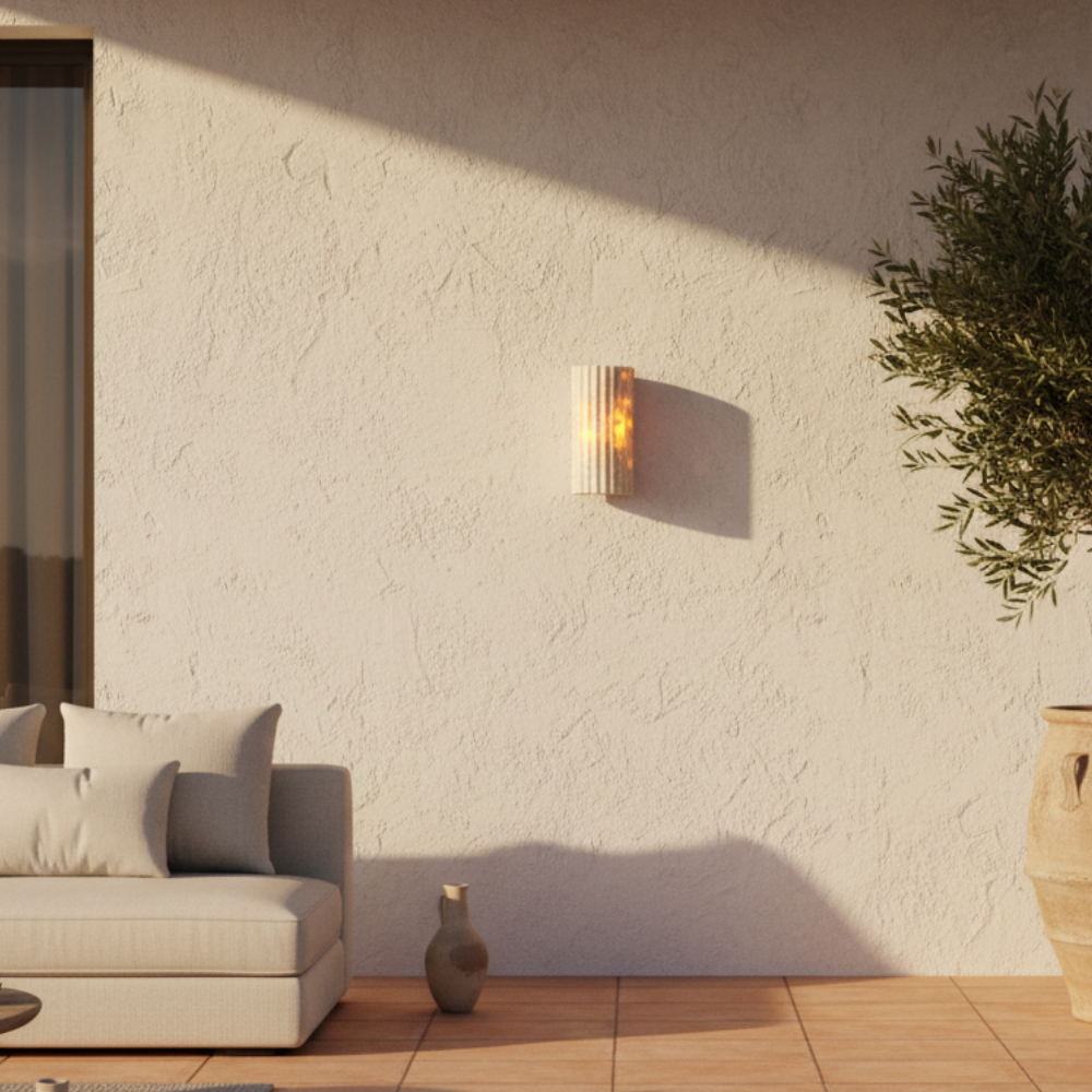 Travara Yellow Travertine Outdoor Wall Lamp