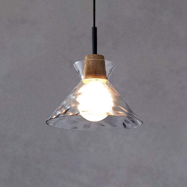Pendant Light Glass Wood 9.8 in Adjustable Modern Bedroom Living Room Study Ceiling Lamp | Kalsten