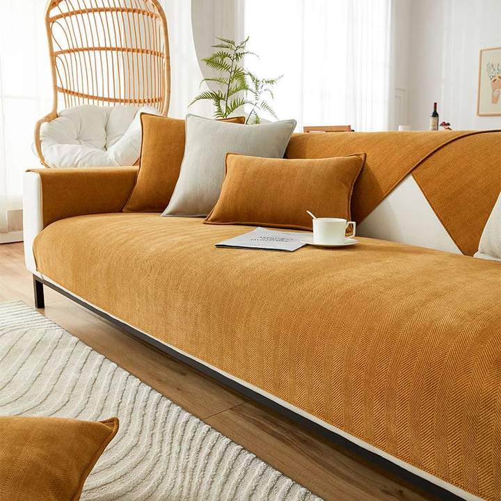 Kalsten | Wavy Check Chenille Fabric Furniture Protector Sofa Cover