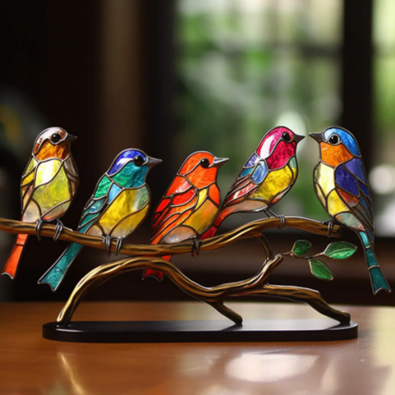 Kalsten |Bird on Branch Metal Painted Desktop Ornament
