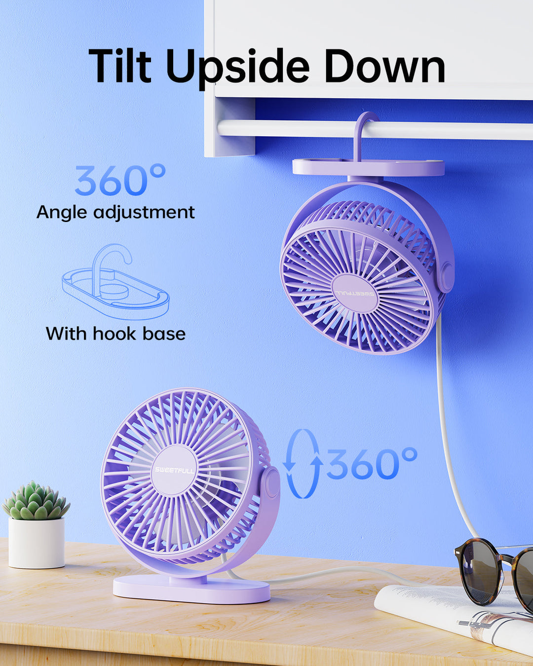2-in-1 Hook & Desk Fan - 3-Speed with 360° Rotation | Kalsten