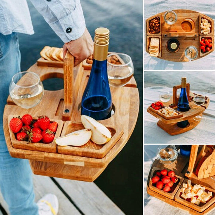 Kalsten | Compact picnic table with wooden bottle holder