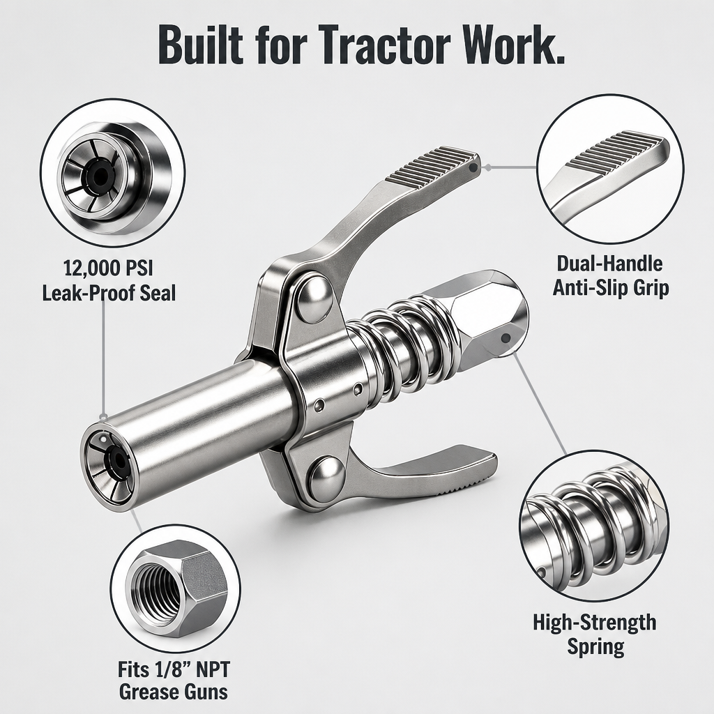IronGrip Grease Nipple Coupler with Two-Handle Locking | Kalsten
