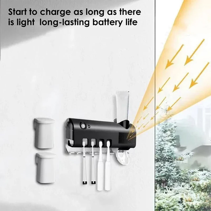 Skanto | Smart UV Light Sterilizer Toothbrush Holder, Wall-Mounted Toothpaste Dispenser
