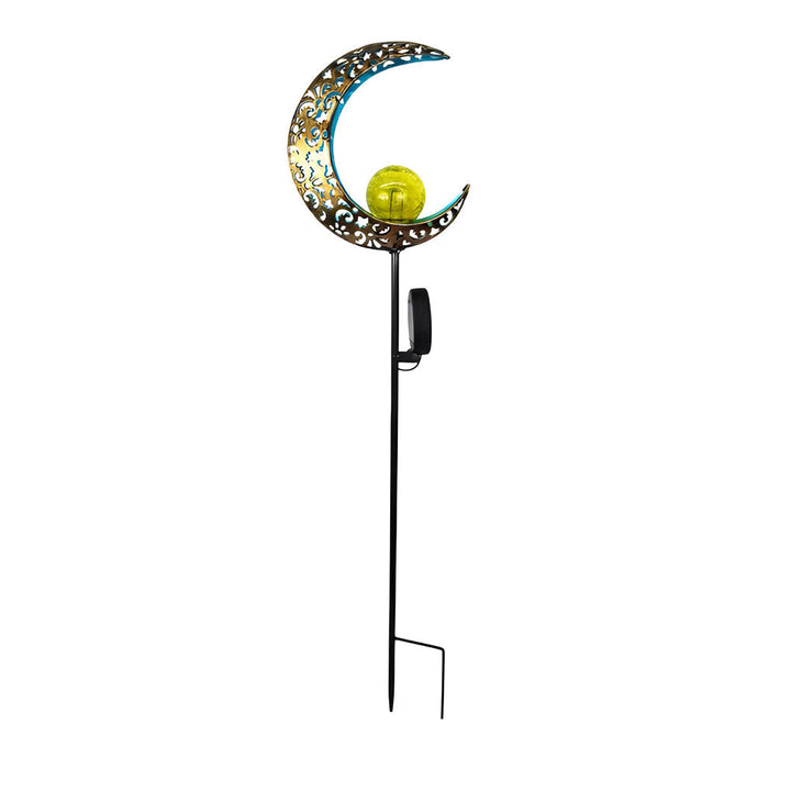 Iron Moon Flame Creative Hollow Projection Cracked Glass Solar Lawn Lights | Kalsten