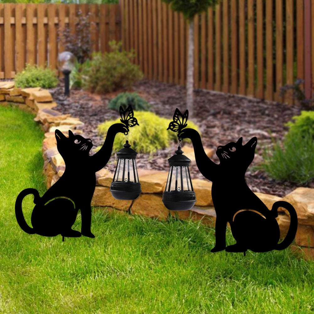 Iron Silhouette Cat Waterproof Intelligent LED Black Hanging Solar Lights | Kalsten