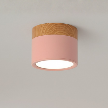 Button Wood-Accent Flush Mount