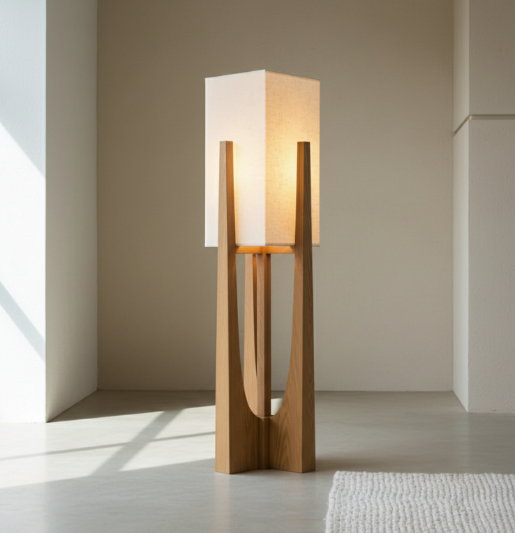 SolaceColumn Wooden-Base Table & Floor Lamp