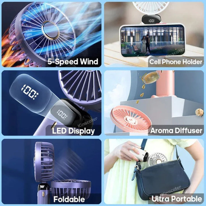 Rechargeable Handheld Mini Fan | 5-Speed, 90-Degree Adjustable & Quiet for Office, Home & Outdoor Use | Kalsten
