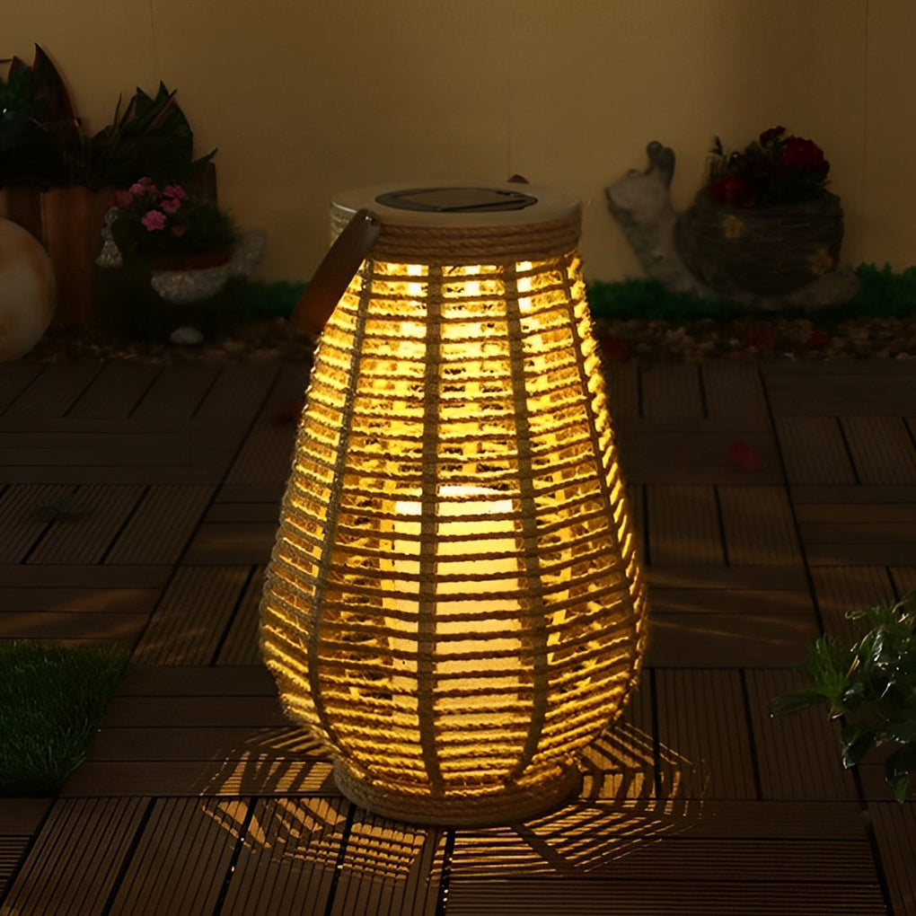 Portable Waterproof LED Ropes Rattan Brown Retro Outdoor Solar Lanterns | Kalsten
