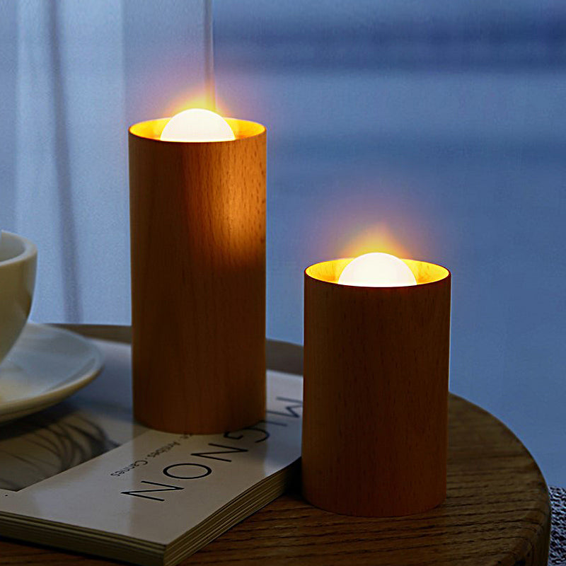 Candlelight Ambient Wood Cylinder Accent LED Table Lamp | Kalsten