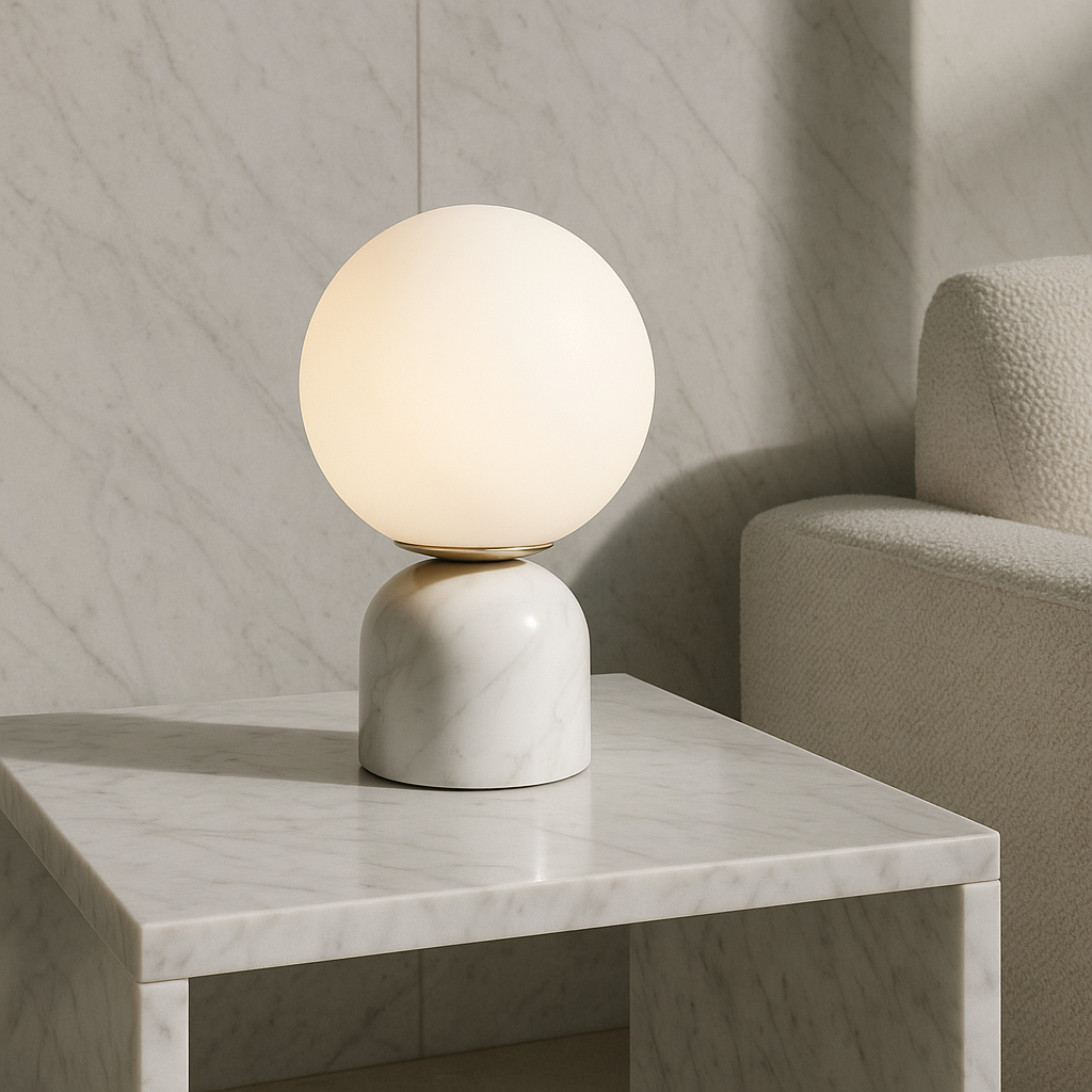 Marnor | Marble Table Lamp with Glass Shade – Scandinavian Minimalist Design | Kalsten