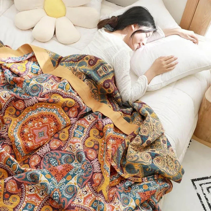 Sunrise Boho Reversible Blanket, 100% Cotton Cooling Quilt | Kalsten